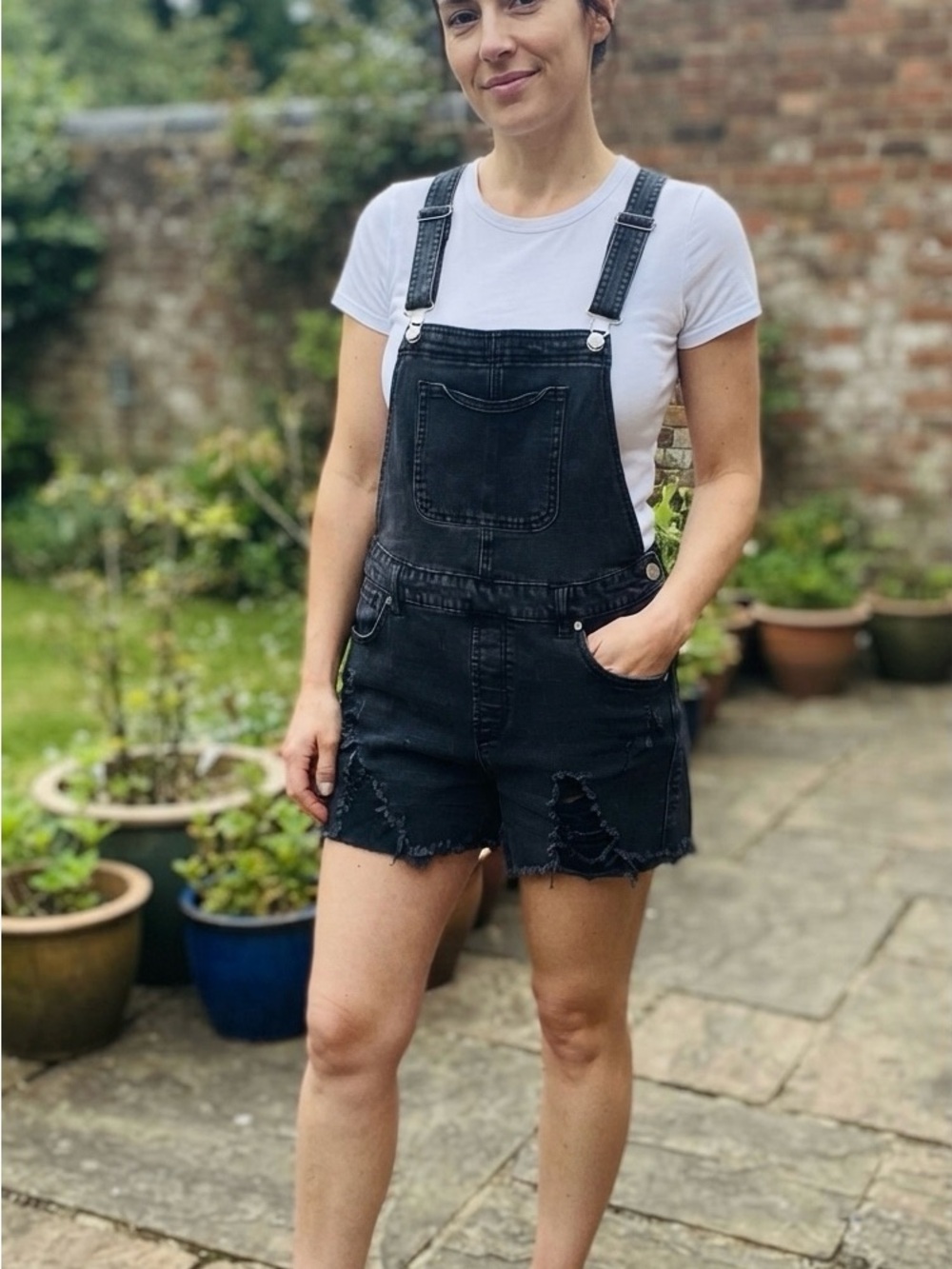No Boundaries Black Distressed Denim Short Overalls